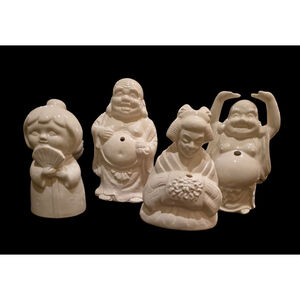 Vintage Benihana White Ceramic Tiki Mug Set. 2 Budda. 1 Geisha 1 Little Girl